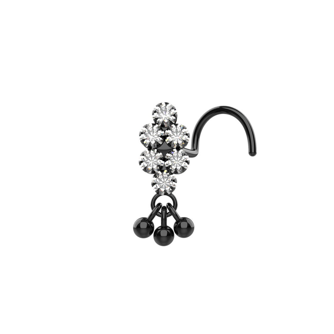 1mm Cubic Zircon Prong Setting Dangling Balls Nose Stud