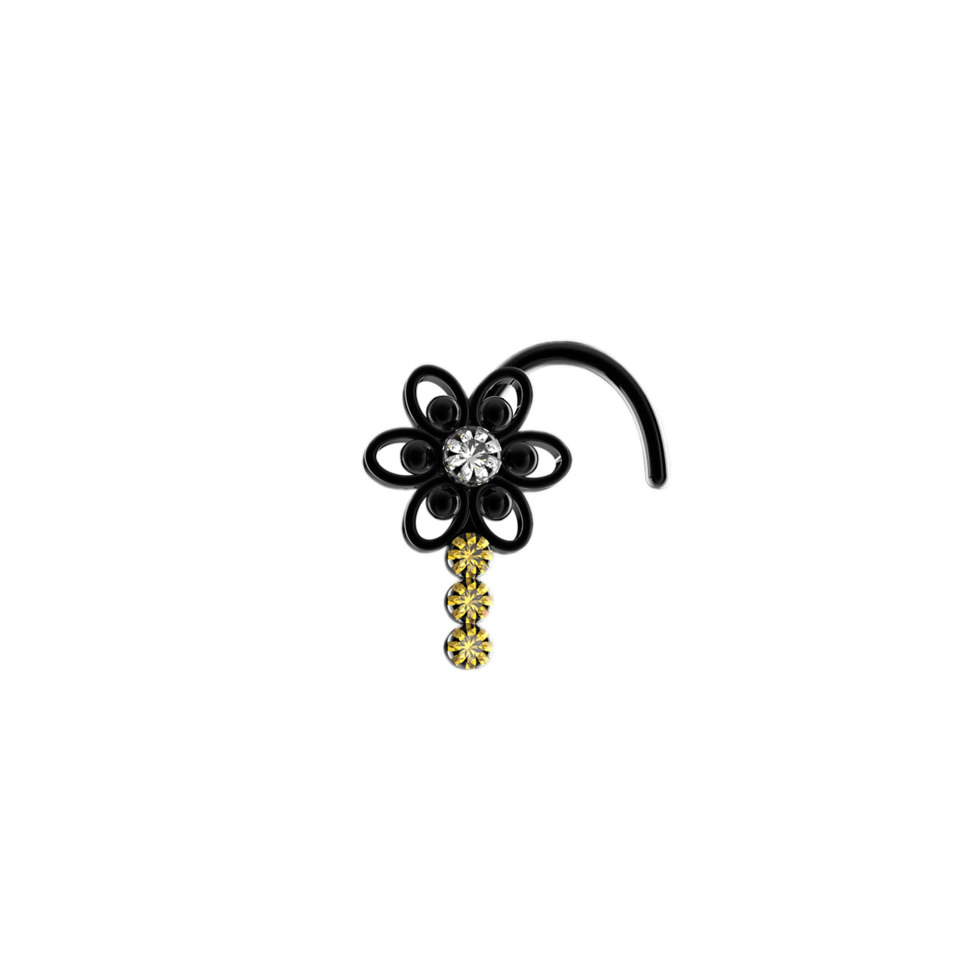 Small Flower With 3 Stone Prong Nose Stud