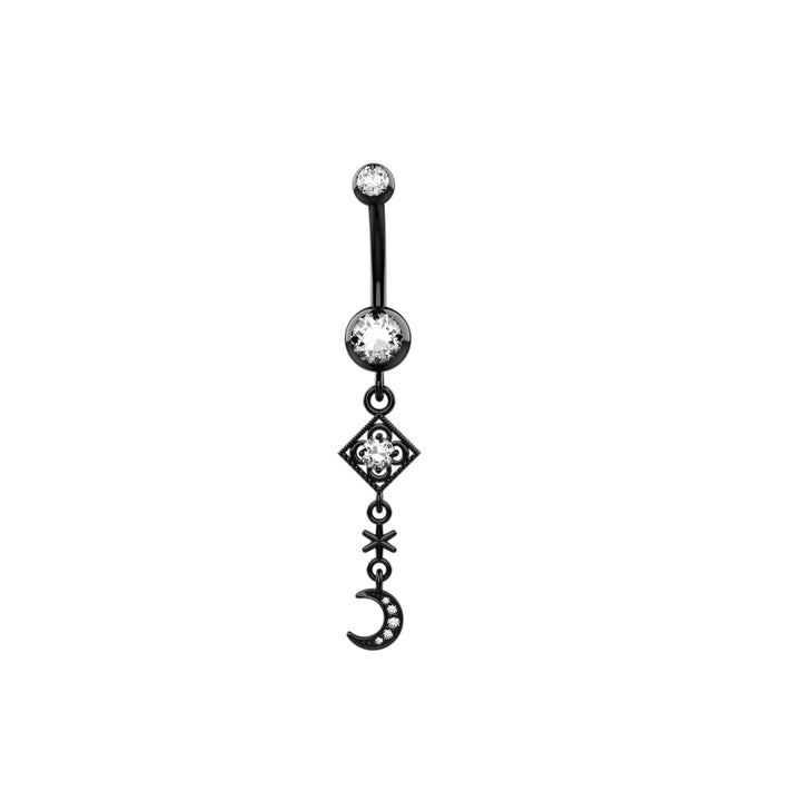 CZ Diamond Crescent Moon Belly Button Ring