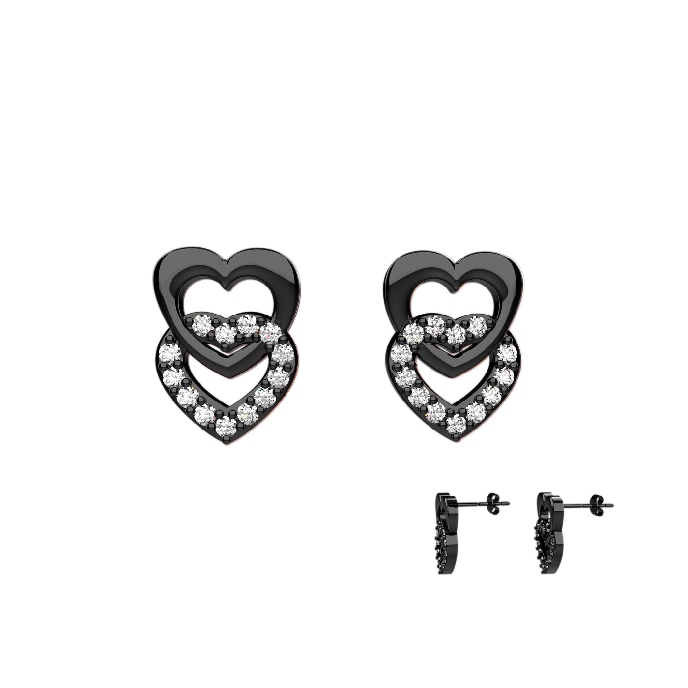 Black Double Heart Earrings