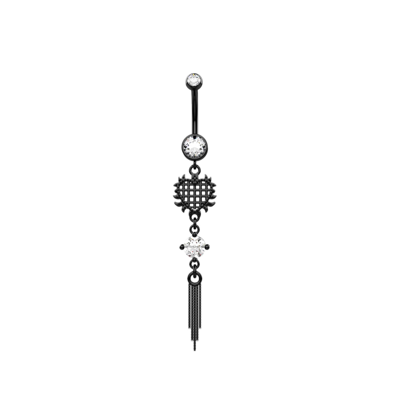 925 Silver Dangling Chain with Heart Belly Ring