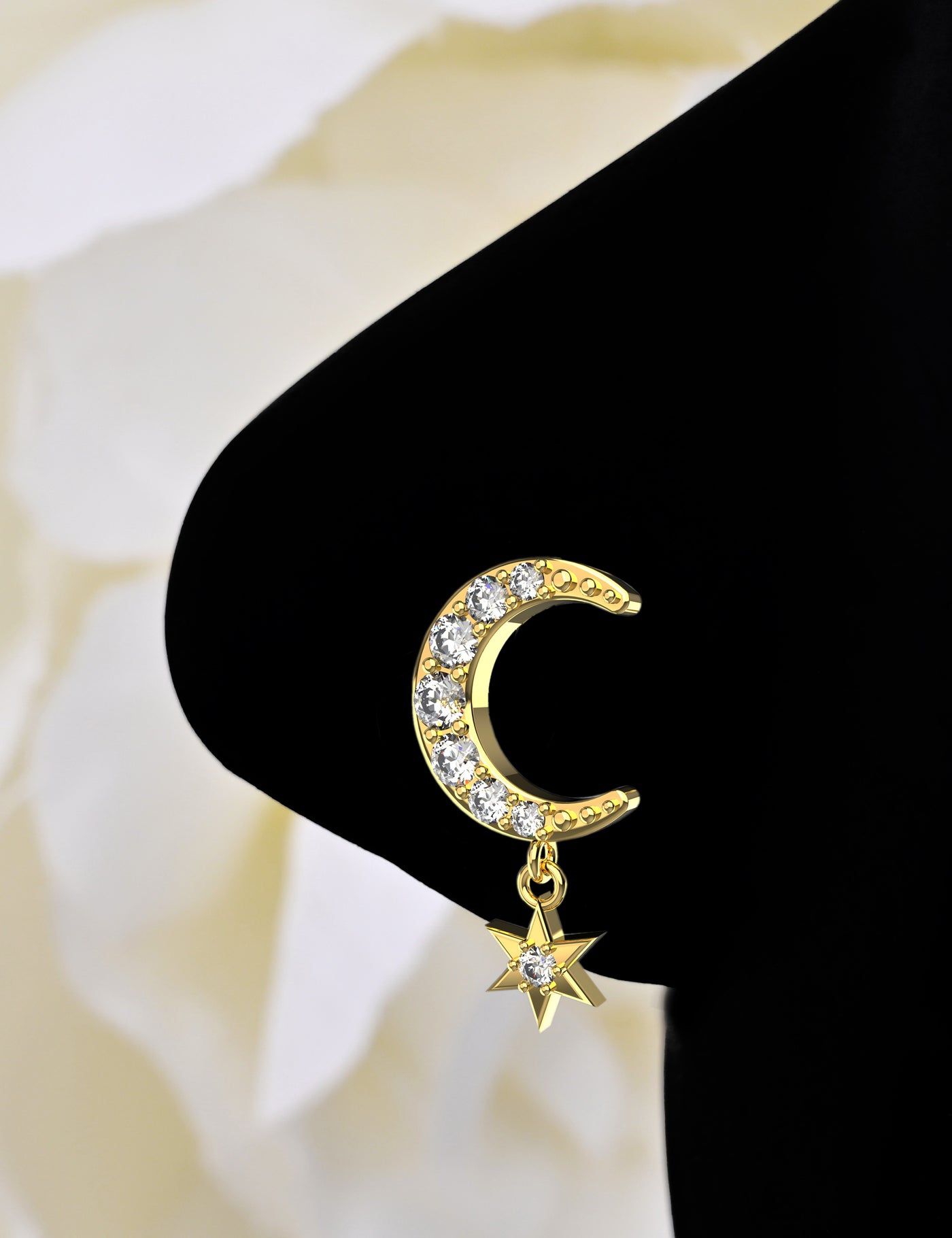 clear moon gold nose stud
