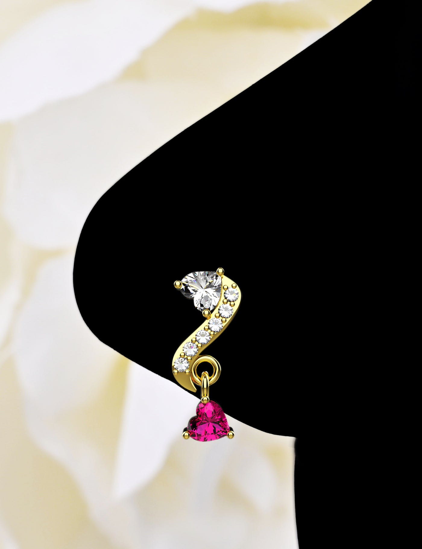 Stunning Ruby Gems Floral Dangle Nose Ring
