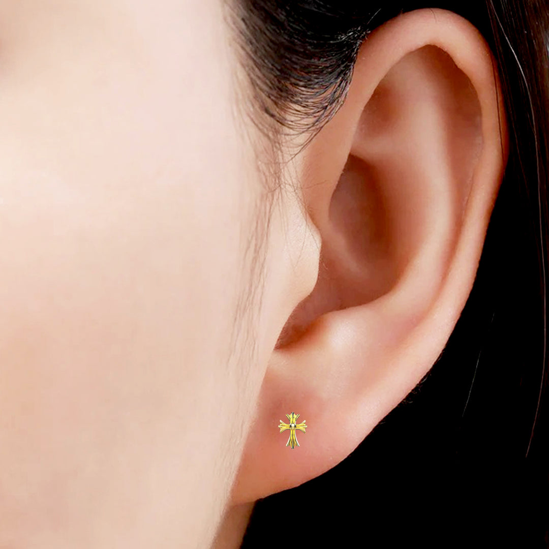 Charm Ear Studs with Chrome Heart Design