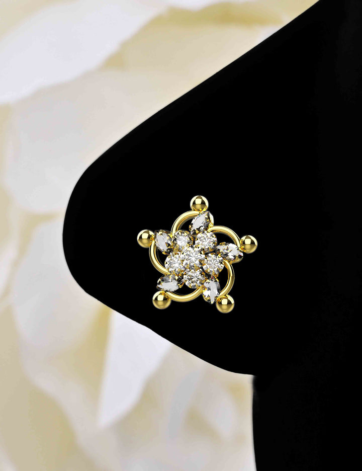 Big Flower Gold Plated CZ Nose Stud