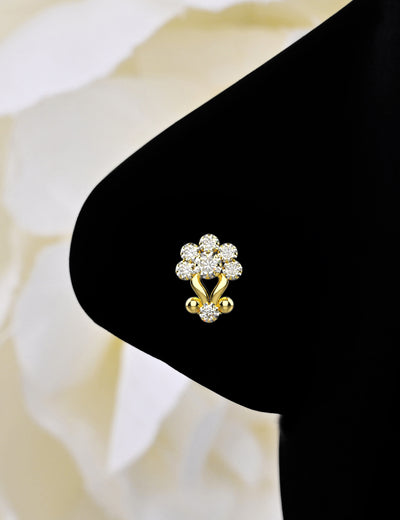 Indian Crystal Clear 14k Gold Plated Flower Nose Stud
