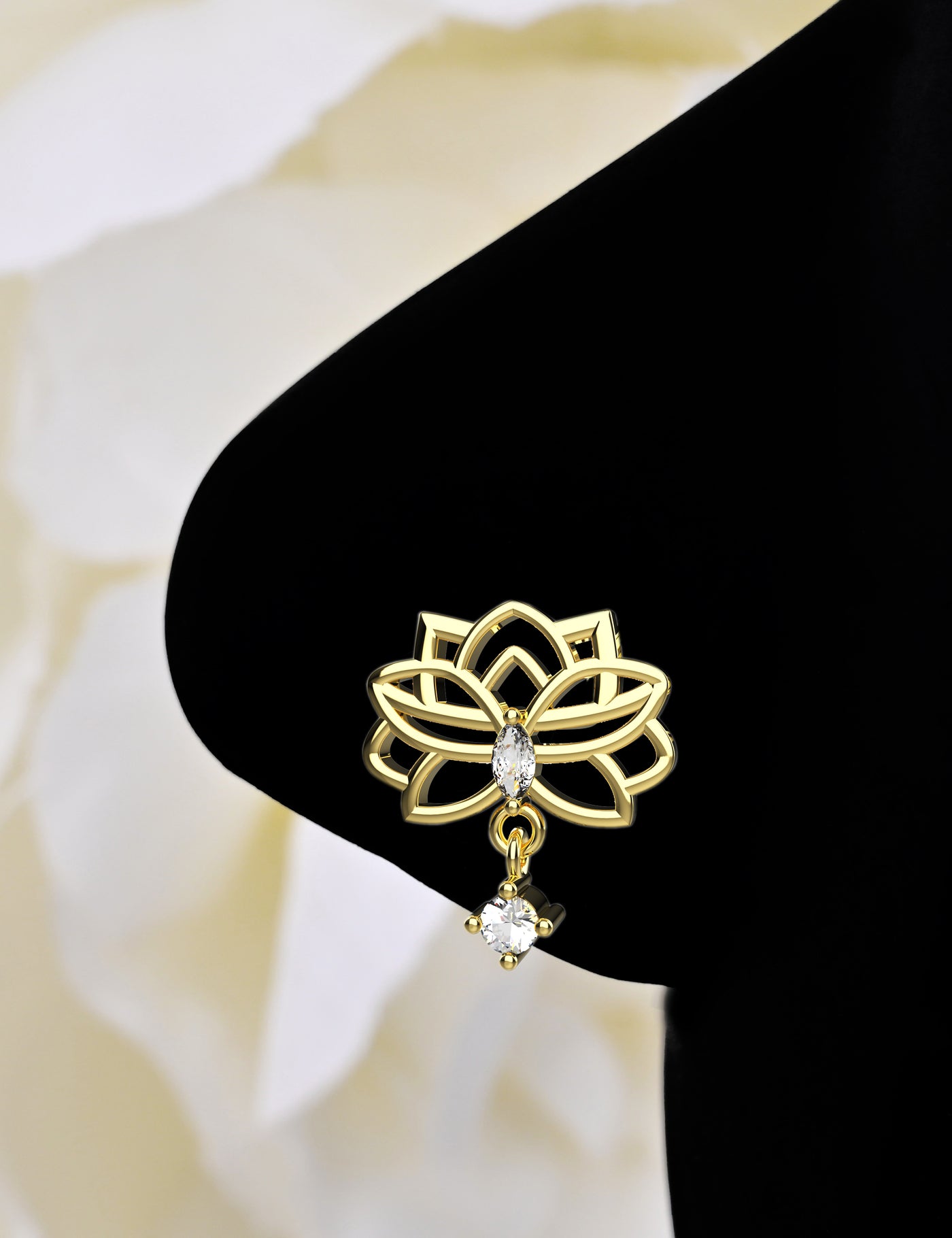 Lotus Flower Marquise Stone Paved Nose Stud