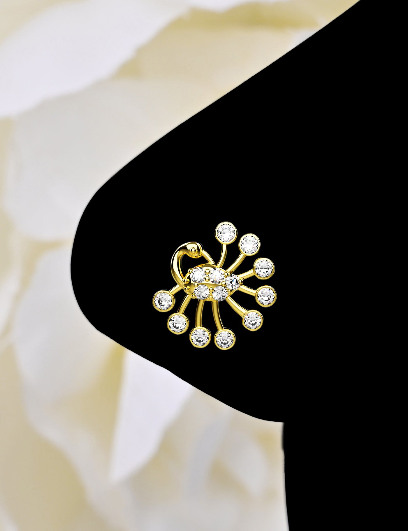 Gold Plated Diamond Peacock Nose Stud