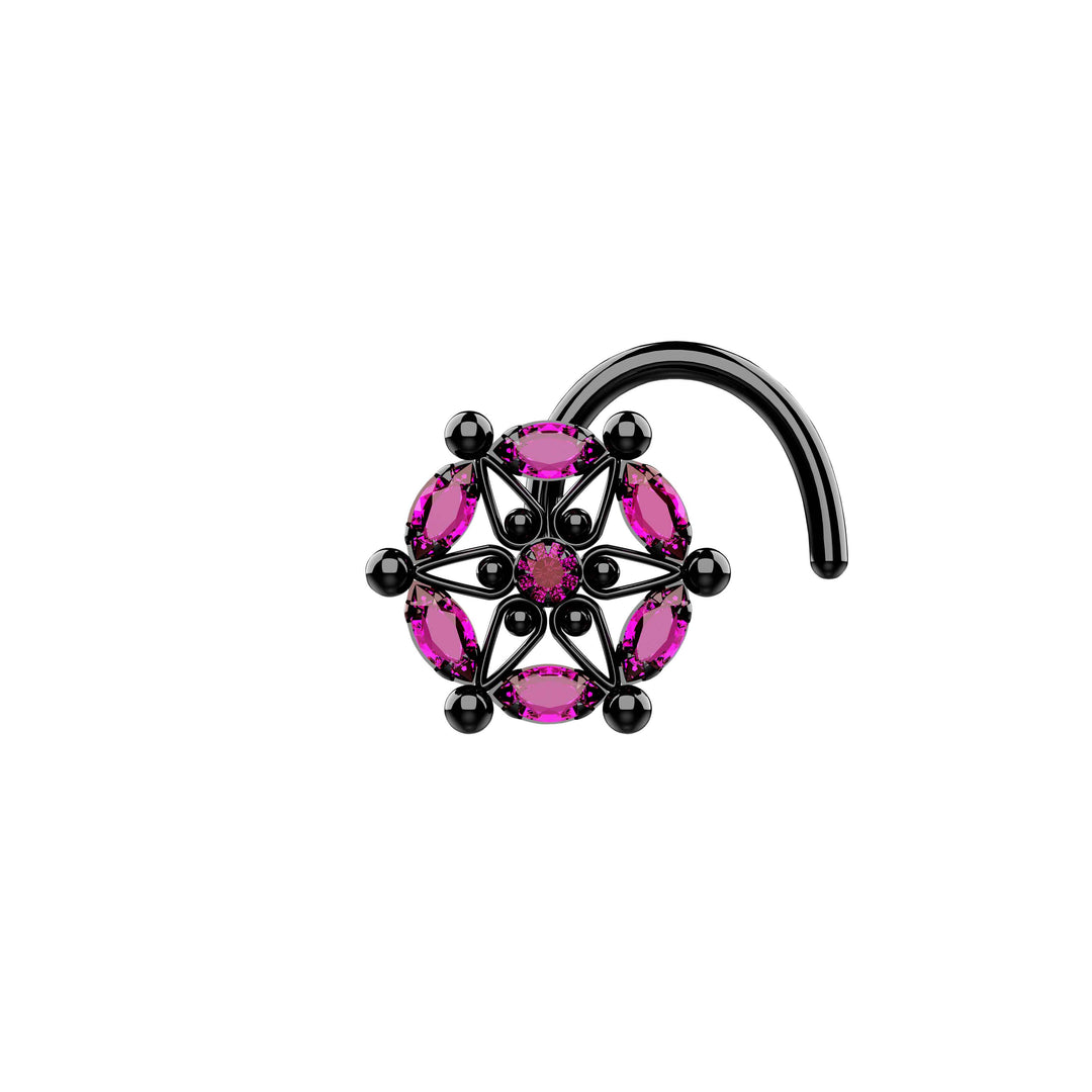 14k gold nose ring with blue gems – 20g nose screw piercing