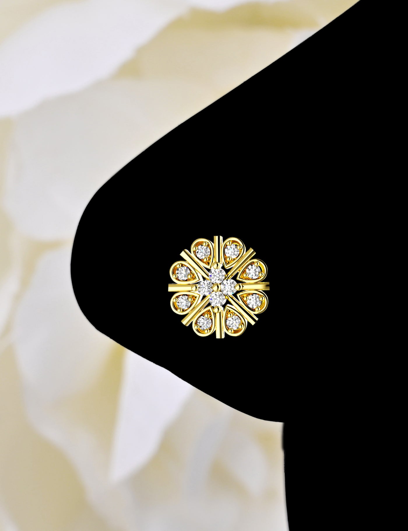 Floral Shaped Small CZ Stone Paved Gold Nose Stud