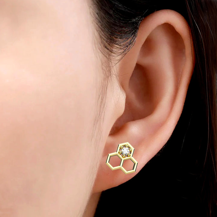 Gold hexagon stud earrings – unique daily jewelry