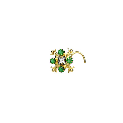 Emerald Prong Beaded Ended Ethnic Nose Stud