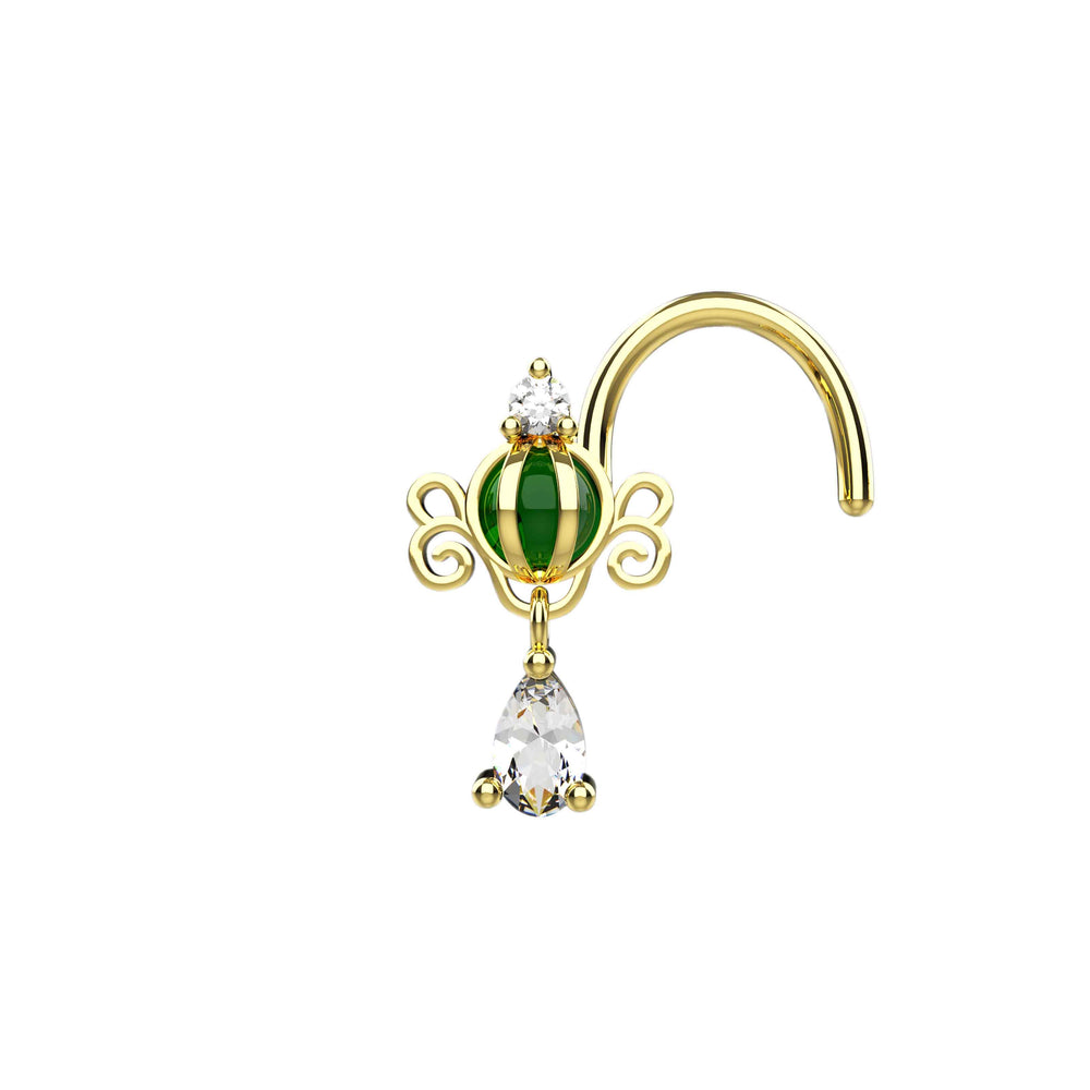 Traditional tribal nose studs with dangles shown in Yellow Gold, Silver, Rose Gold, and Black finishes.
