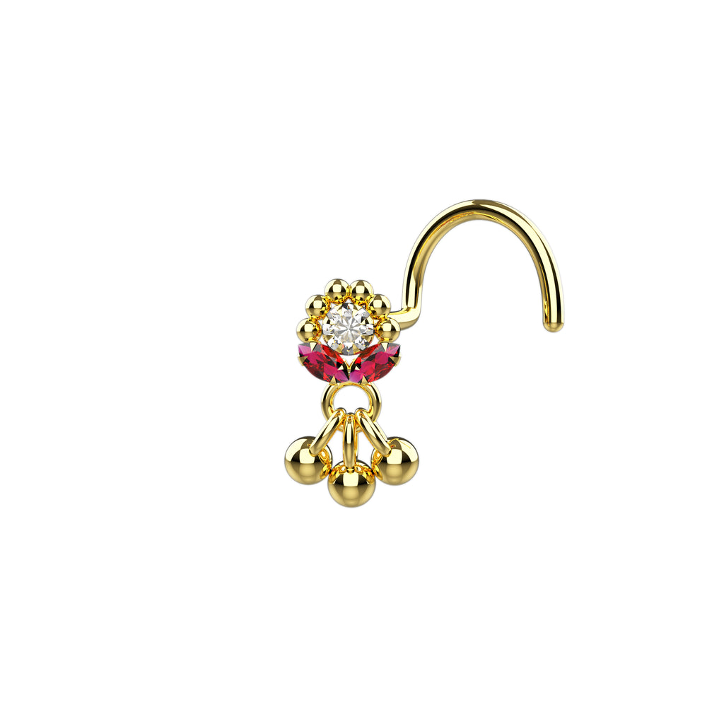 Silver Nose Ring with Ruby Gem