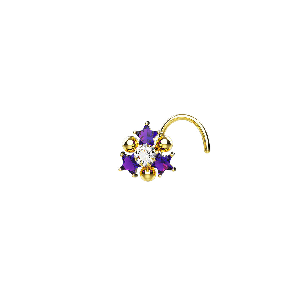 tiny amethyst stars gold nose ring