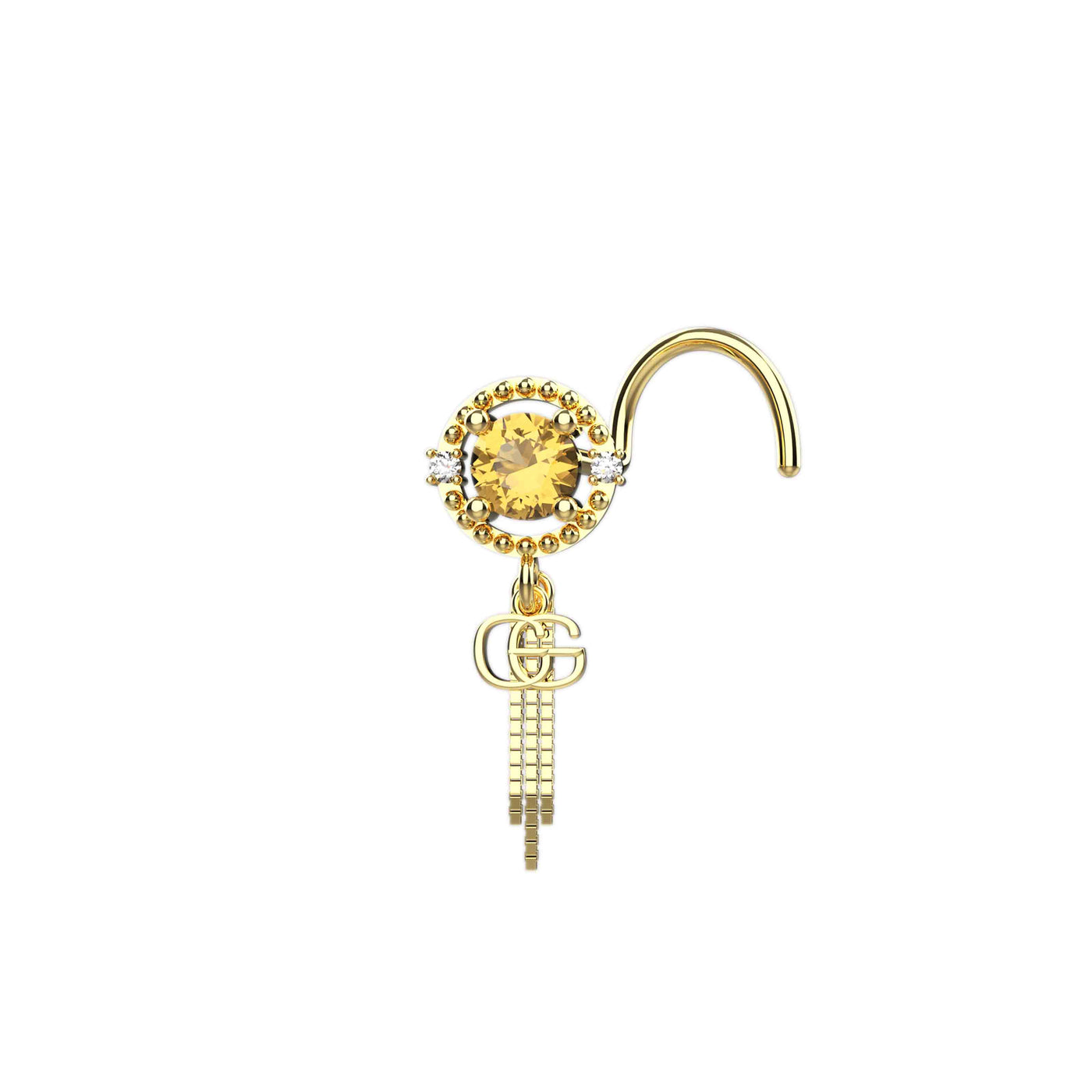 Champagne Color Stone Dangling Chain Gold Nose Stud