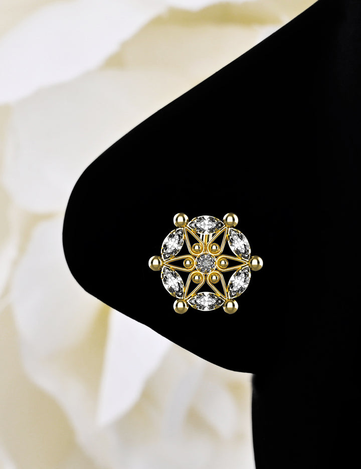 flower design diamond nose studs