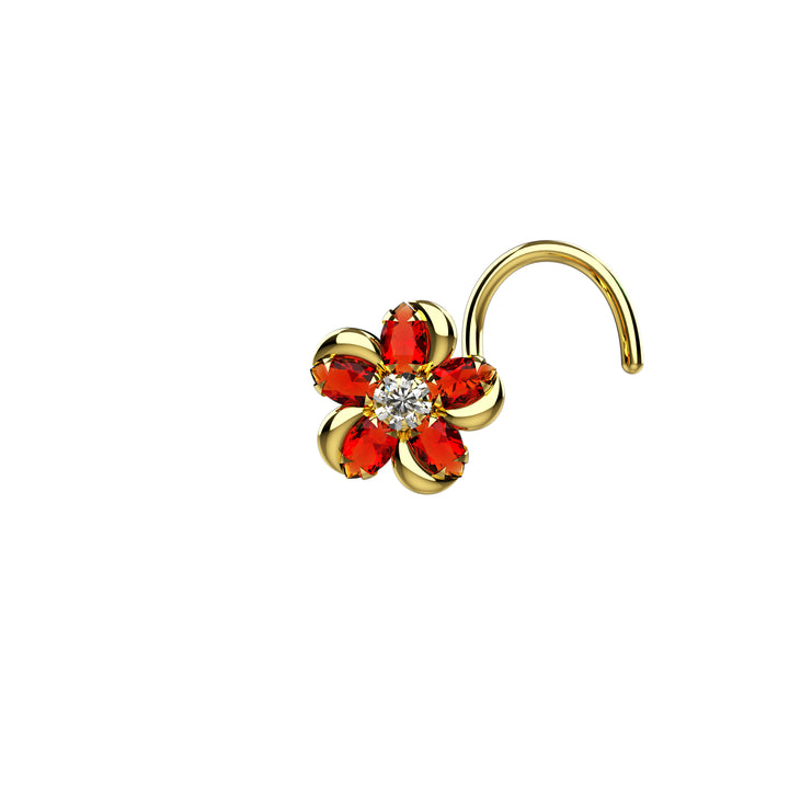 garnet flower nose jewelry gold