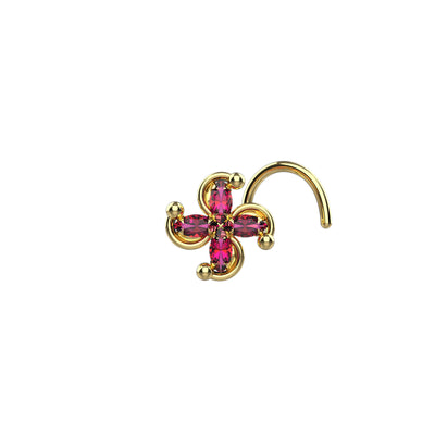 9k Gold Plated Red Gemstone Square Nose Stud