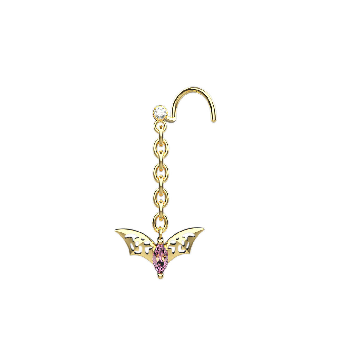 Dangling Bat Gold Nose Stud