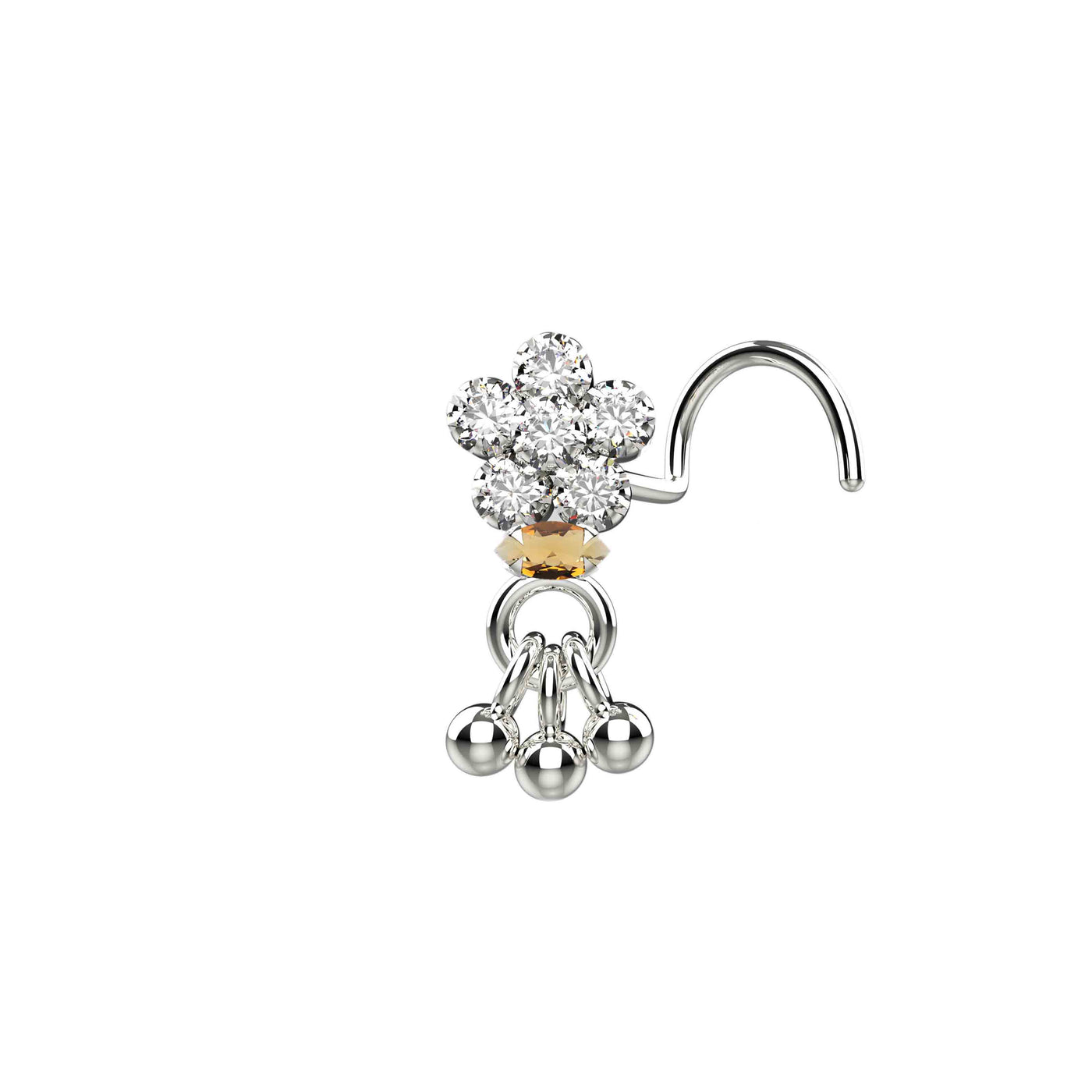 3 Beaded Crystal Clear Dangling Nose Stud