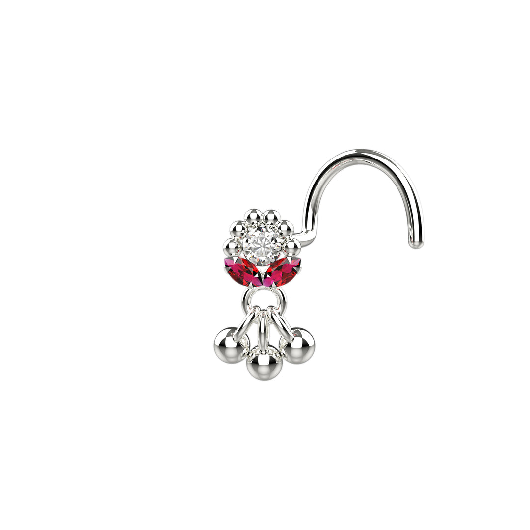 Silver 20G Nose Ring with Red Stone