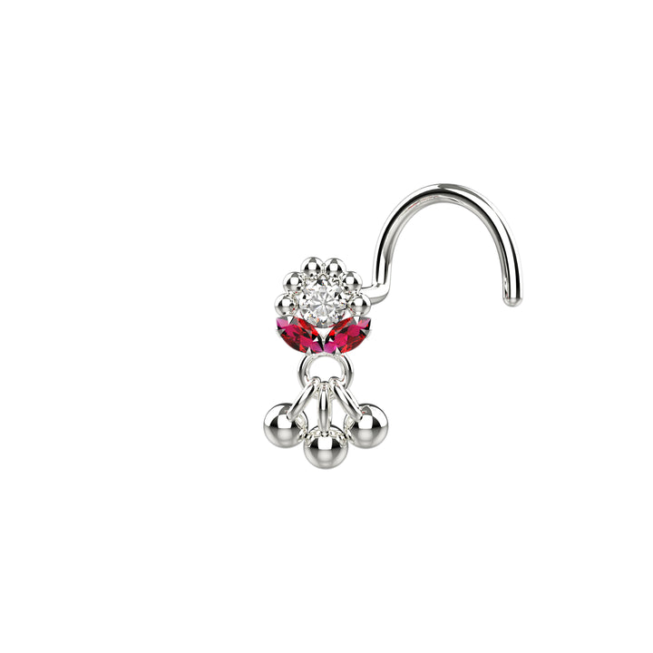 Silver 20G Nose Ring with Red Stone