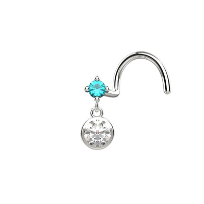 Crystal Clear Round Stone Dangle Nose Ring