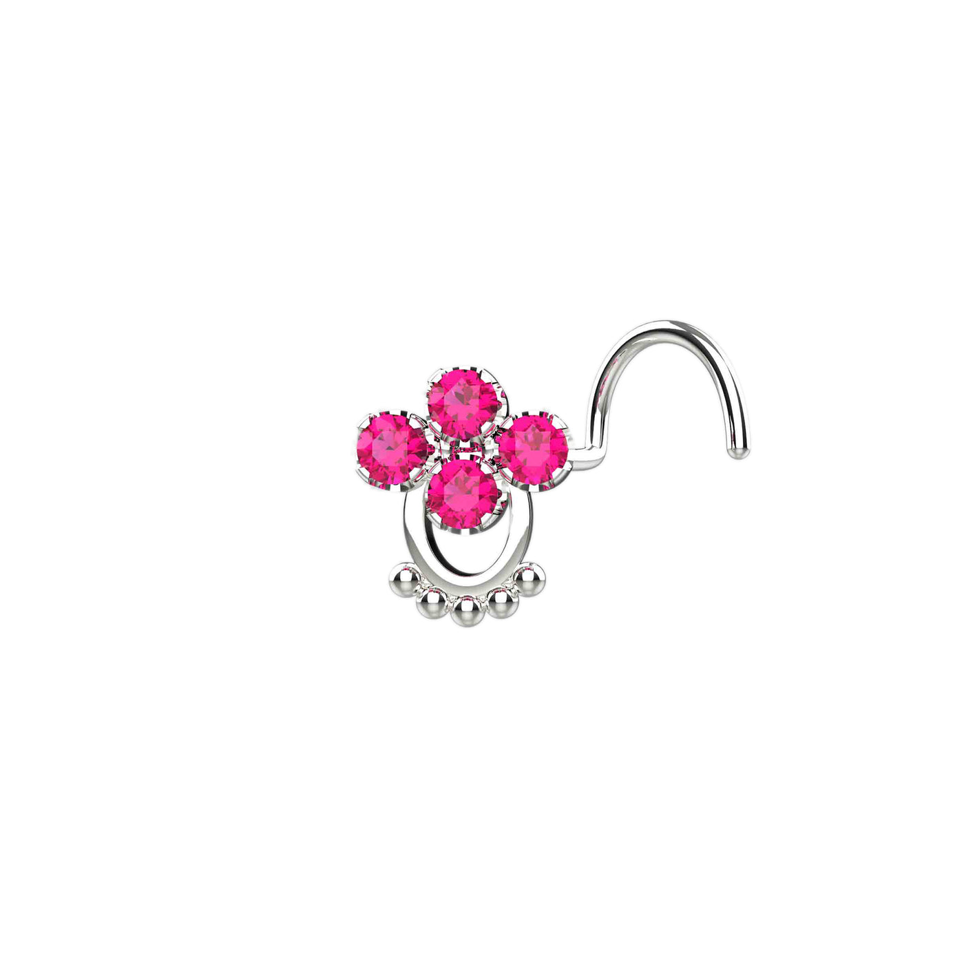 Ruby Prong Wire Twisted Beaded Ended Nose Pin