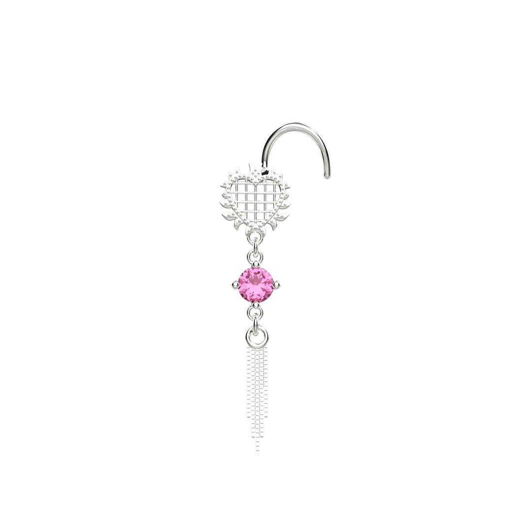 Dangle Heart Chain Pink Sapphire Nose Stud