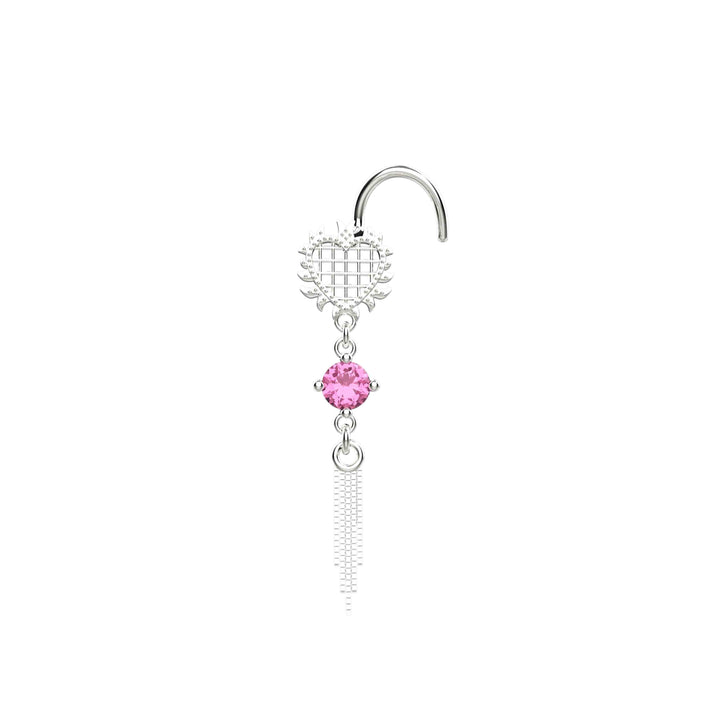 Dangle Heart Chain Pink Sapphire Nose Stud