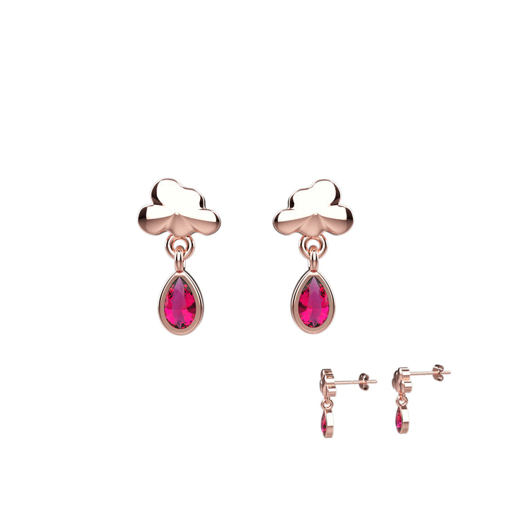 Gold ruby earrings – teardrop raindrop design