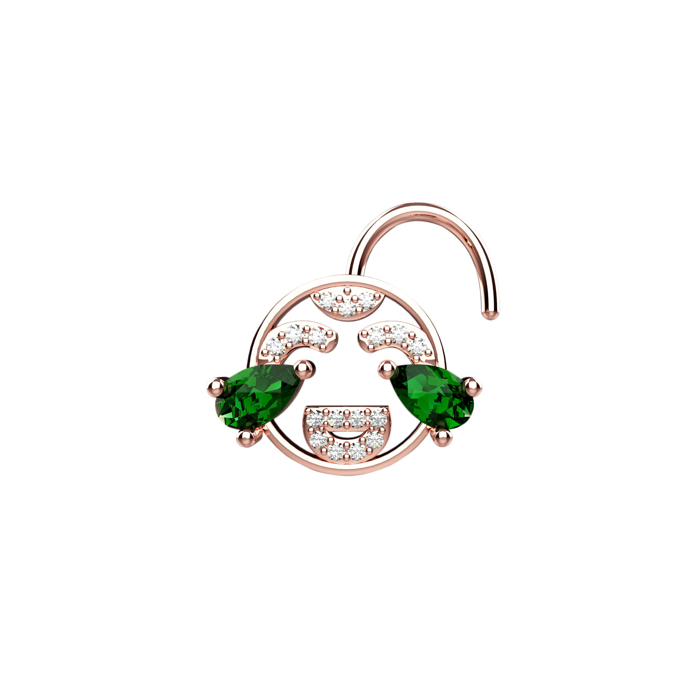 Face With Tears Of Joy Emerald CZ Gold Nose Stud