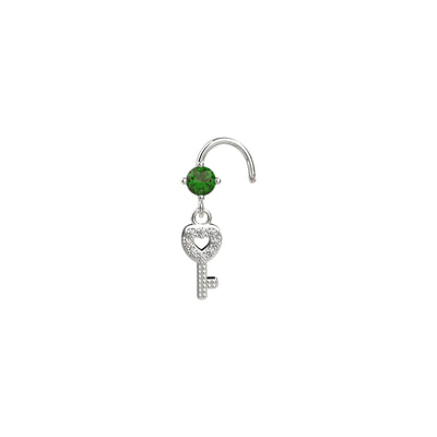 Emerald Dangle Nose Stud Nose Piercing Hanging Key Nose Jewelry