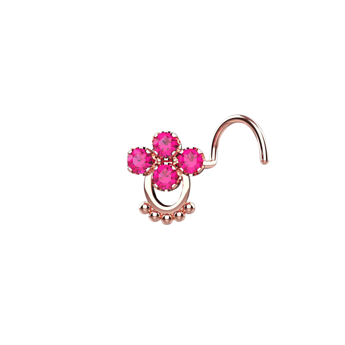 Ruby Prong Wire Twisted Beaded Ended Nose Pin