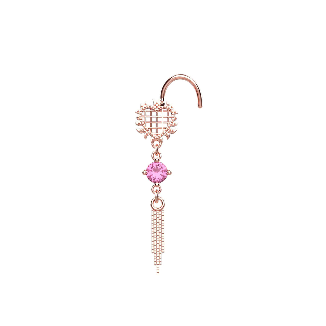 Dangle Heart Chain Pink Sapphire Nose Stud