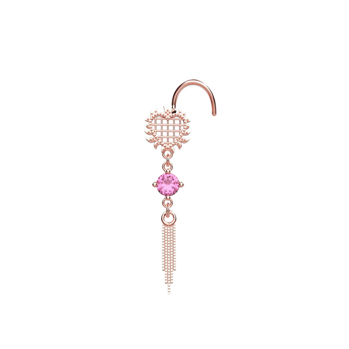 Dangle Heart Chain Pink Sapphire Nose Stud