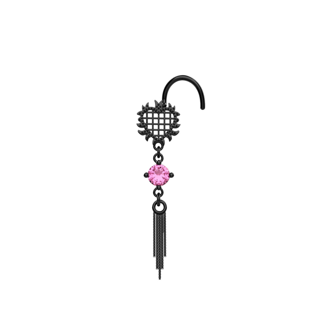 Dangle Heart Chain Pink Sapphire Nose Stud