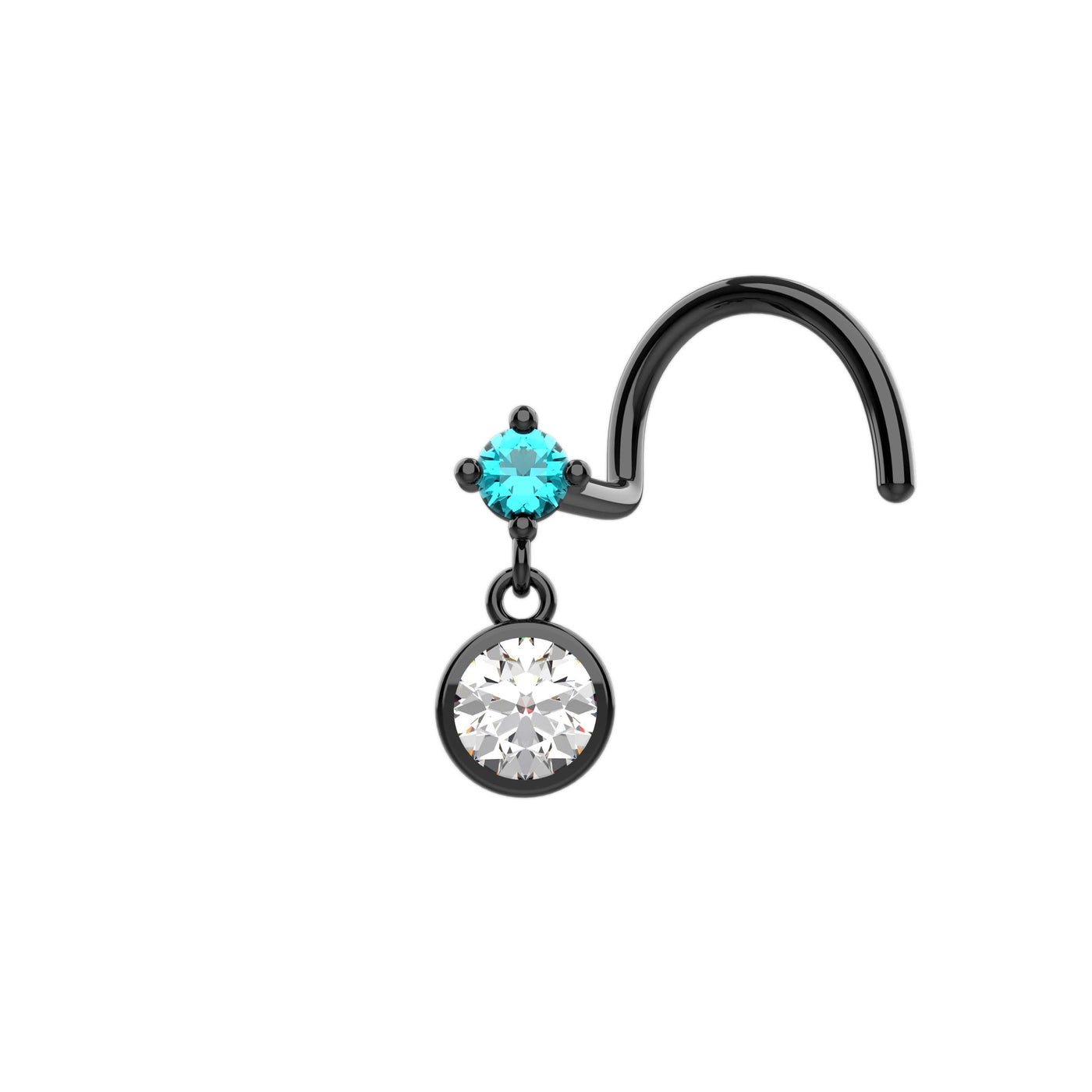 Crystal Clear Round Stone Dangle Nose Ring