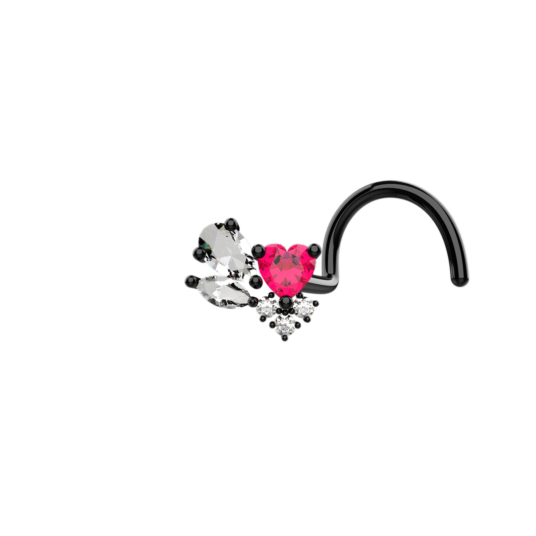 Heart nose piercing dimensions graphic showcasing the 9mm diameter size.