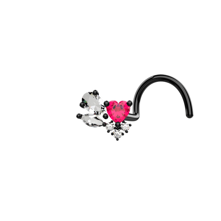 Heart nose piercing dimensions graphic showcasing the 9mm diameter size.