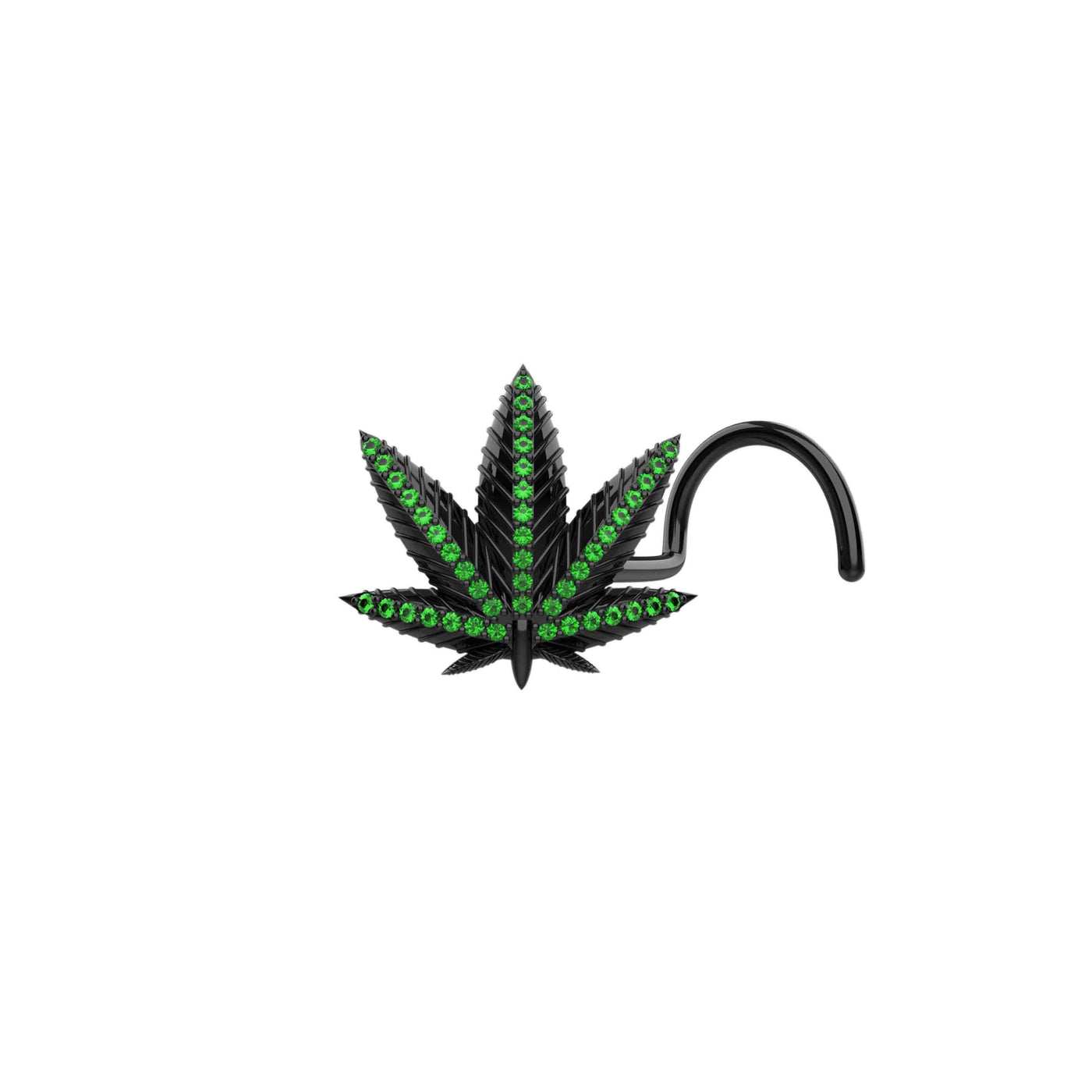 Green CZ Gems Cannabis Leaf Nose Ring