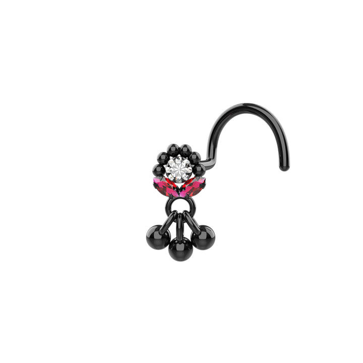 20G L-Bend Nose Ring | Ruby Stone Nose Stud in Silver