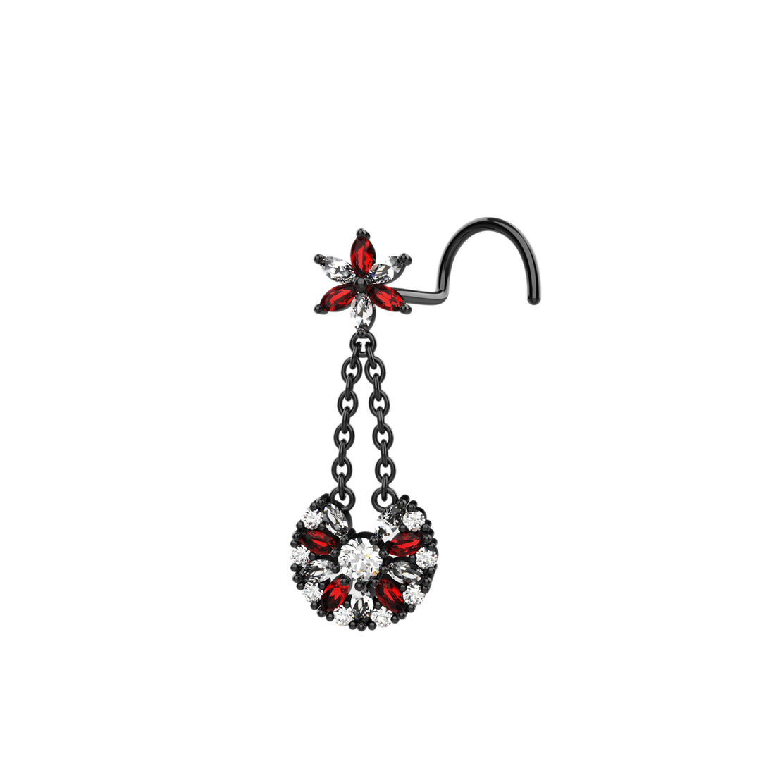 floral dangle chain nose ring