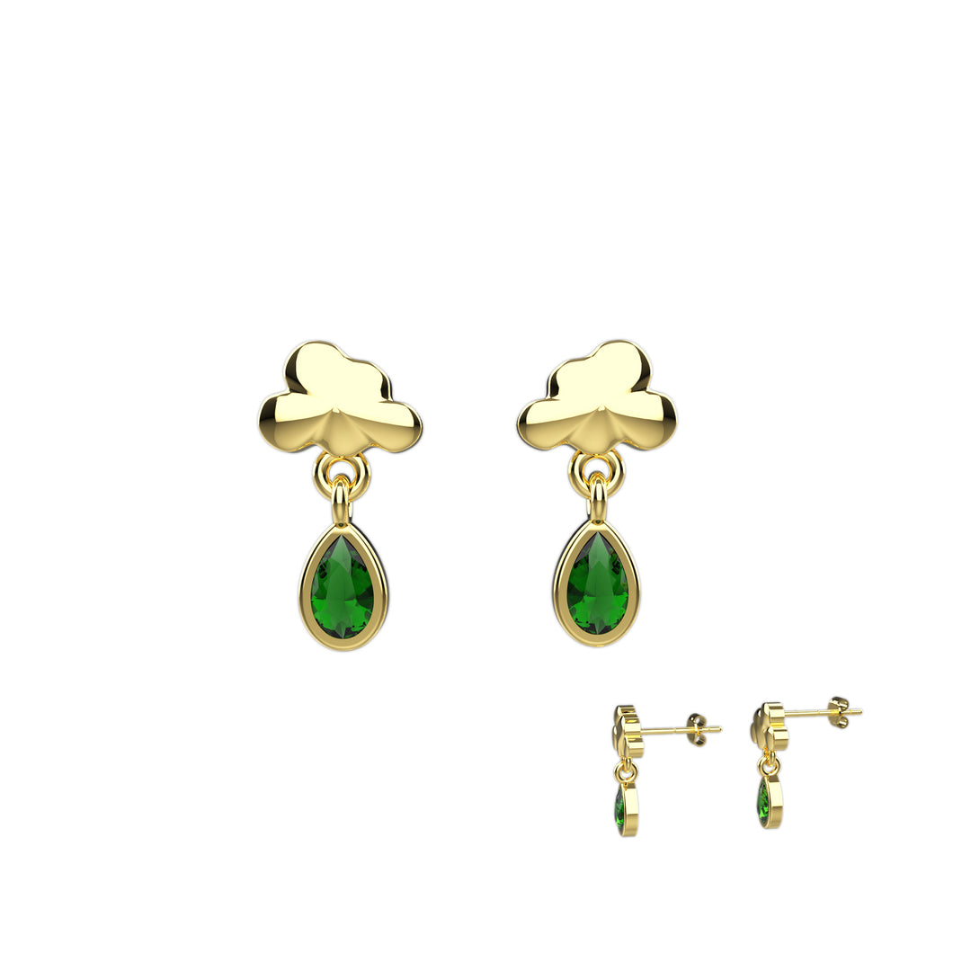 Sterling silver cloud stud earrings emerald  – cute and dainty