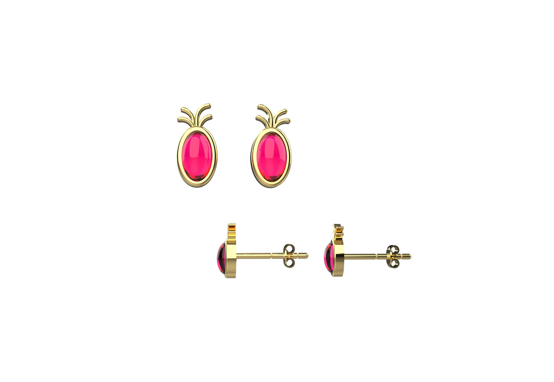 14kt Gold Plated Ruby Gems Pineapple Earrings