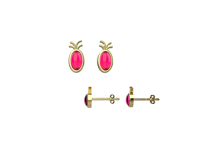 14kt Gold Plated Ruby Gems Pineapple Earrings