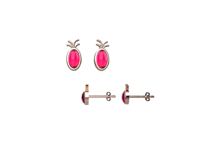 14kt Gold Plated Ruby Gems Pineapple Earrings