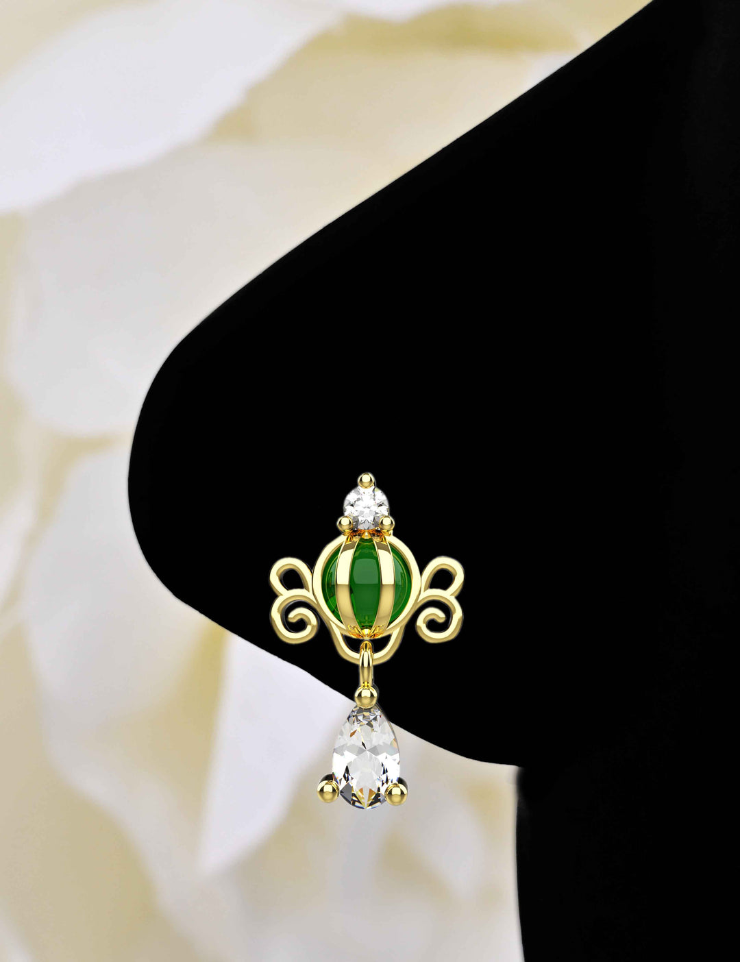Handcrafted Gond tribal nose ring dangle piercing stud in 925 sterling silver with sparkling CZ stone.
