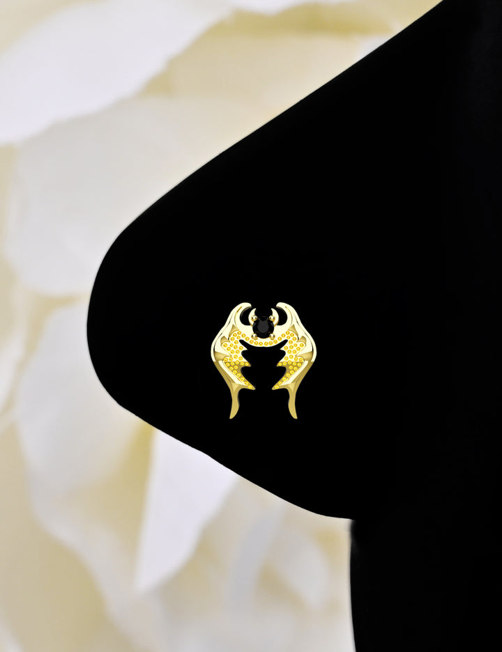 Black Onyx Gold Bat 2.0 Nose Pin